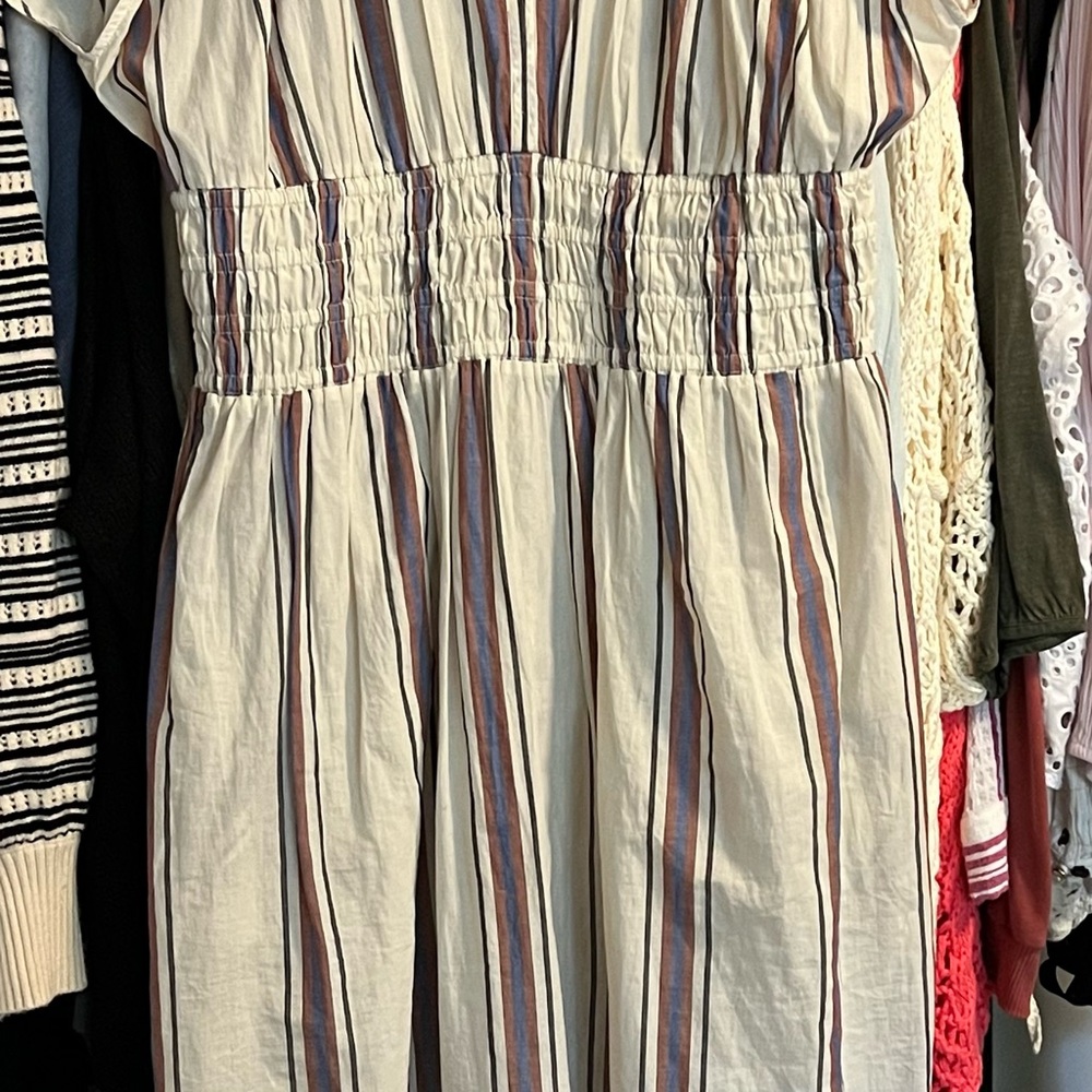 LOFT Beach Striped Dress in Blue, Red, and Cream 100% cotton
